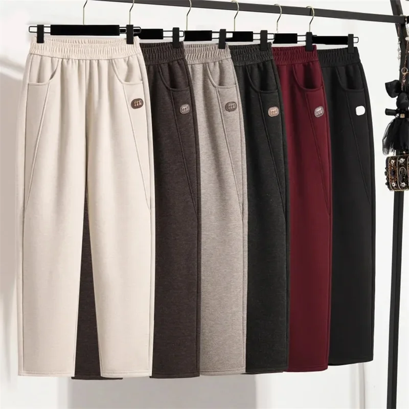 2026 الخريف الشتاء عالية الجودة عالية الخصر سراويل تقليدية المرأة بدلة جديدة السراويل الصوفية موضة تسعة السراويل الأنابيب السراويل الإناث #3