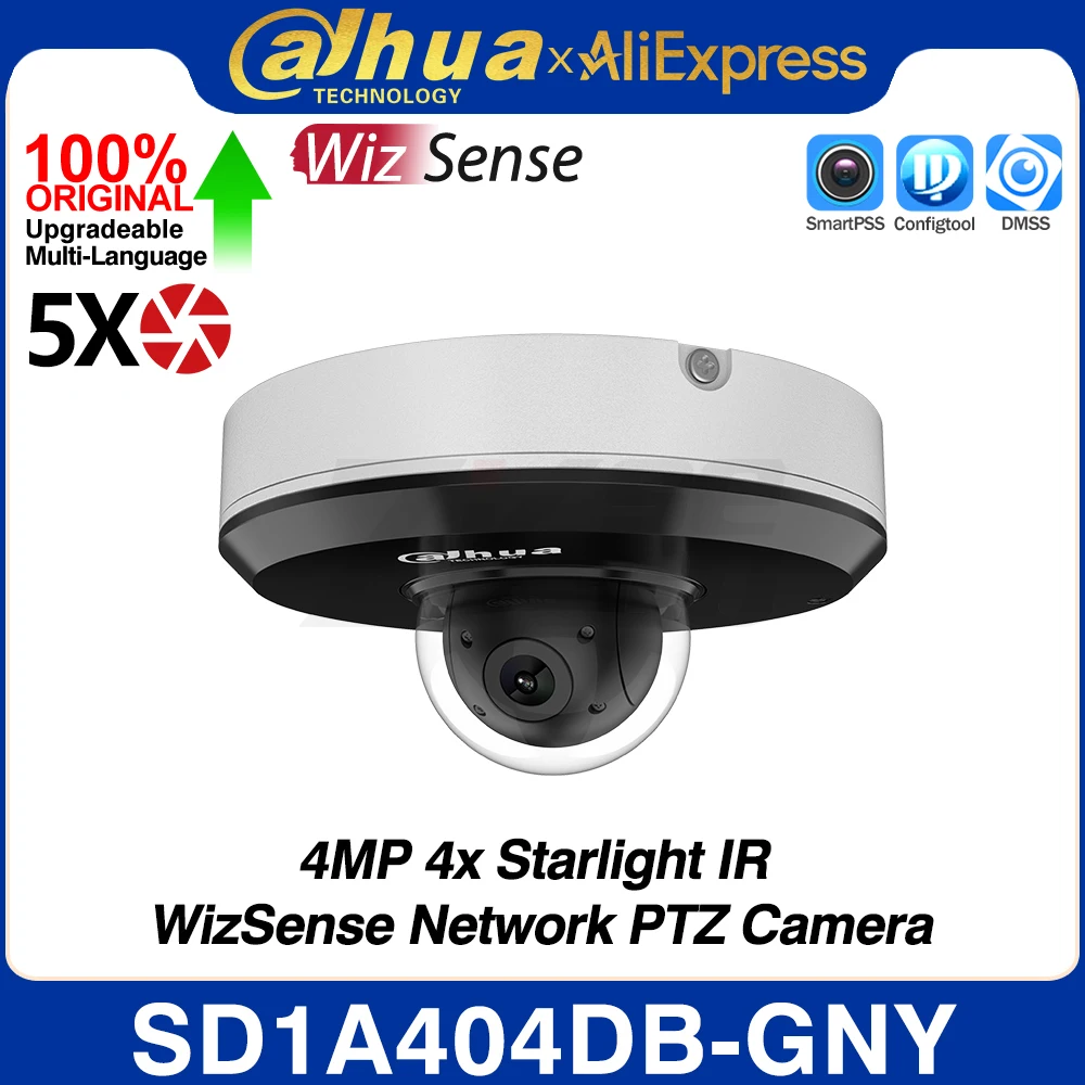 Dahua SD1A404DB-GNY 4MP 4X Zoom Starlight IR WizSense Network PTZ POE IP Camera IR IVS Face Detect SMD3.0 Built-in Mic IP66 IK08