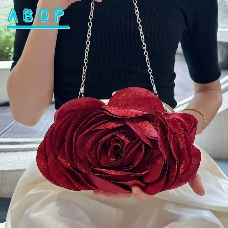 

Dinner Bag New Chinese Retro Flower Clutch Women's Handbag Solid Color Red Rose Messenger Bags Tote Bag Party