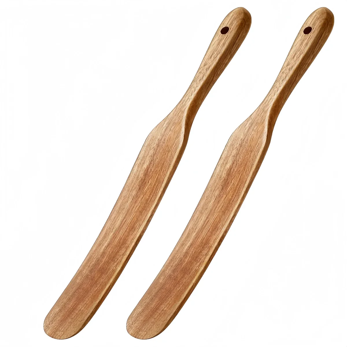 2 Pieces Wooden Skinny Spurtles for Stirring Dough and Batters with Ergonomic Grip for Deep Jar Reaching and Mixing