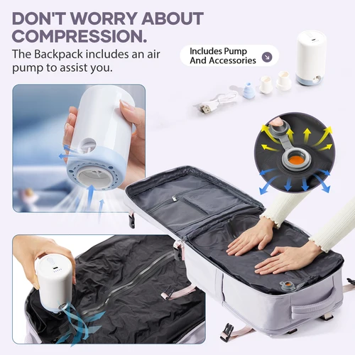 Imagen 2 del producto Equipaje de cabina de avión Wizzair 40x30x20 Mochila de compresión al vacío para viajes senderismo, mochila para ordenador portátil para mujer bolsa de almacenamiento al vacío
