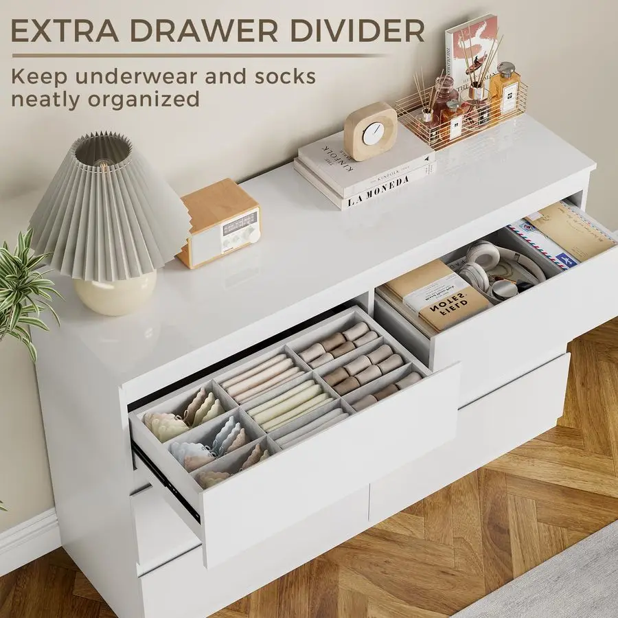 원목 서랍장, 침실용 옷 보관용 6단 서랍장, 넓은 서랍이 있는 모던한 서랍장, 넓은 원목 서랍장