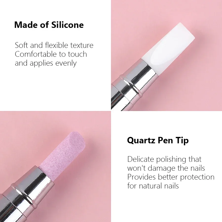 2 in 1 Nail Art Silicone Pen And Quartz Polishing Tool Dual-Ended Sparkly Rhinestone Handle Manicure Design Tool