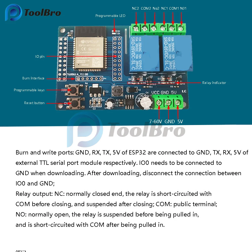 ESP32 5V 12V Relay Board Dual Channel Wireless WIFI Relay Module ESP32-WROOM Development Board DC5-60V for Arduino Power Supply