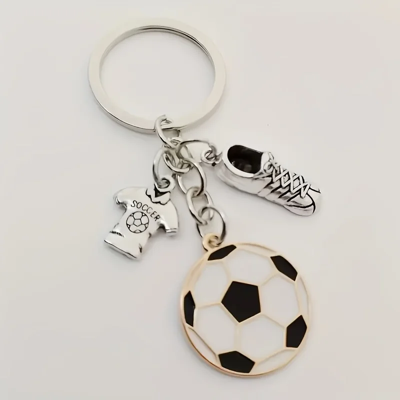 6/12 Stück Fußball-Schlüsselanhänger aus Zinklegierung Fußballschuhe Trikot Ball Anhänger Sport-Fans Team-Spirit Souvenir Themen-Schlüsselringe – Detail 8