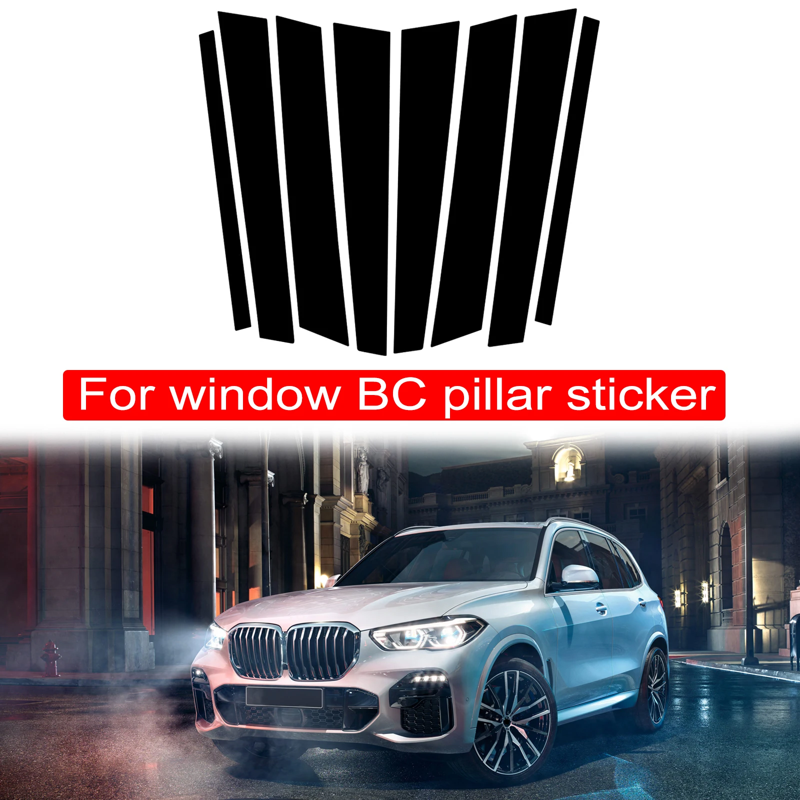 8PCS Polished Pillar Posts Fit For BMW X5 E53 2000-2006 Window Trim Cover BC Column Sticker Car Accessories