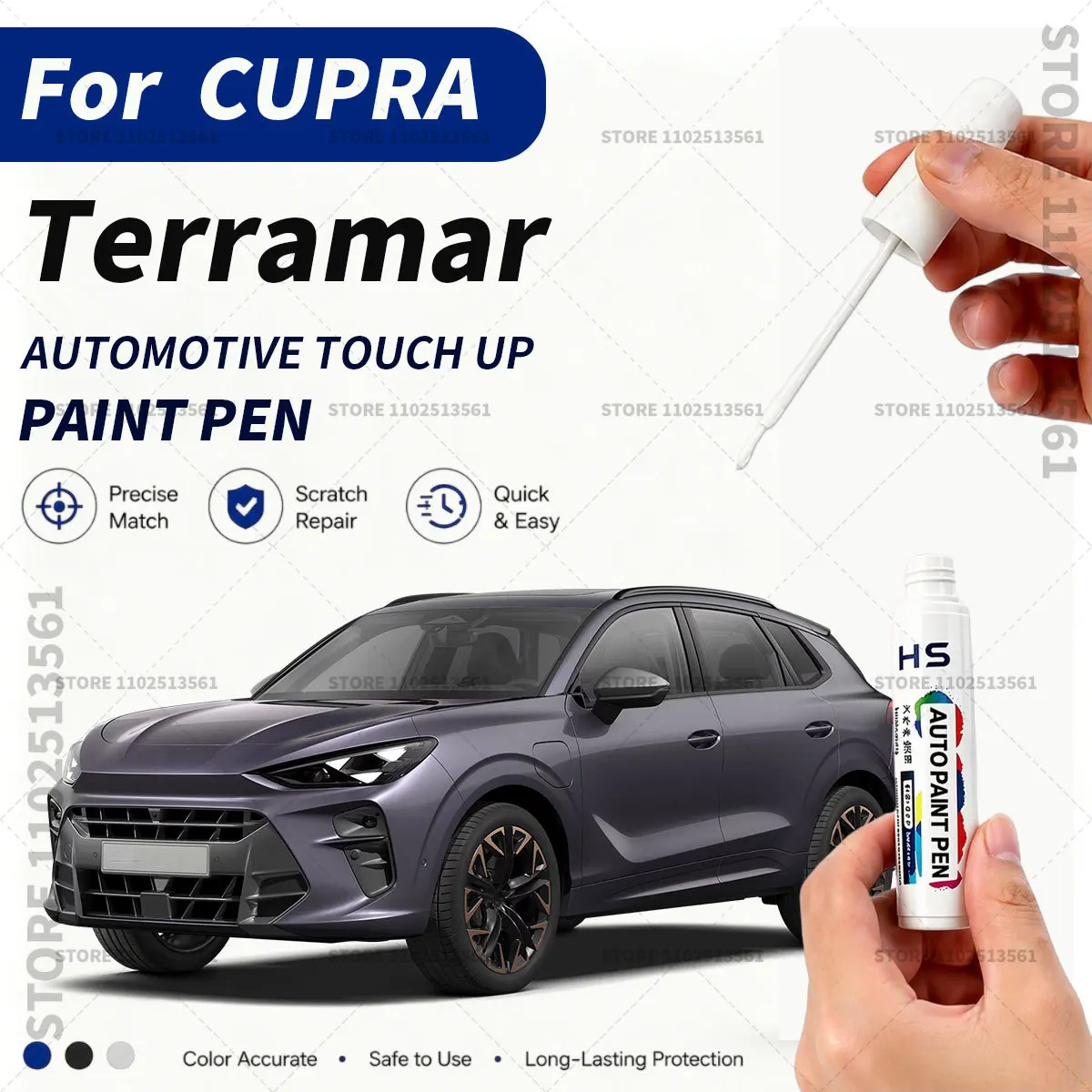 For CUPRA Terramar Touch Up Paint Pen Quick Repair Car Scratch Chip Paint Brush Black Desire Red Fiordd Blue Glacial White Grey
