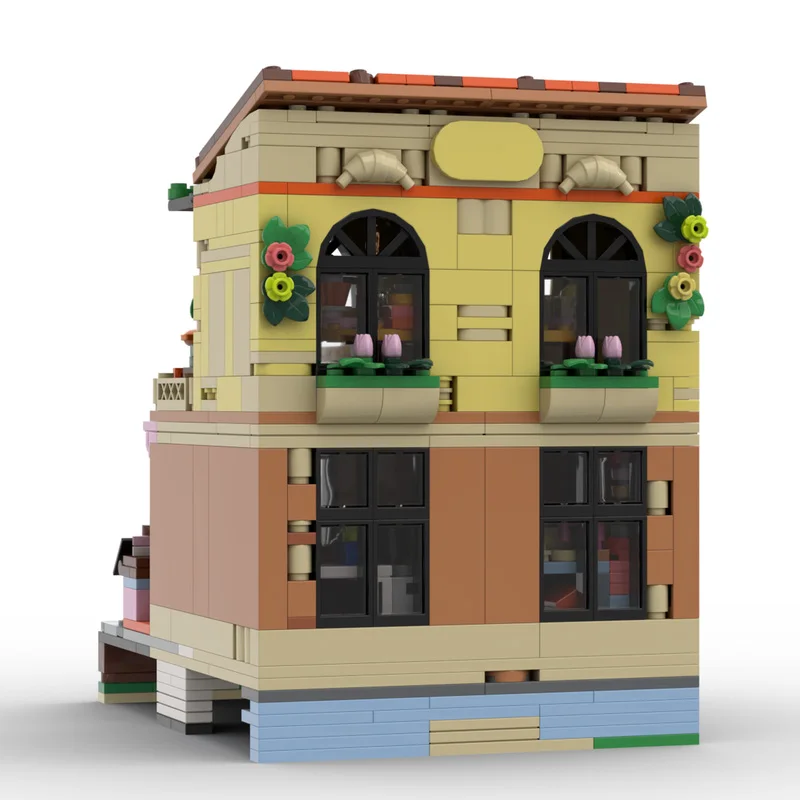 مجموعة بناء للمشاريع اليدوية: مدينة ومتاجر ومطاعم ومنازل وفلل أوروبية، مكعبات بناء على شكل قطع خشبية