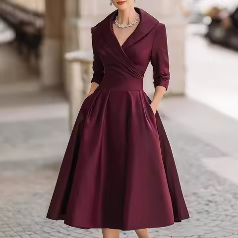 Women's Dress Elegant Party Dresses 2026 Spring Fashion Lapel Solid Color High Waist Slim Fit Evening Dress Female Dresses Trend