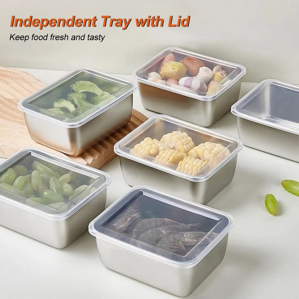 Refrigerator Food Sealed Storage Stainless Steel Fresh Keeping Metal Box Large Capacity Container Box Lunch Bento Boxs with Lid