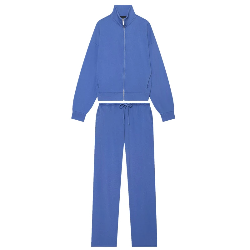 Maxdutti Minimalist Woman Clothes Women's Matching Sets Straight Zipper Jacket Sweatshirt High Waisted Straight Leg Pants Set