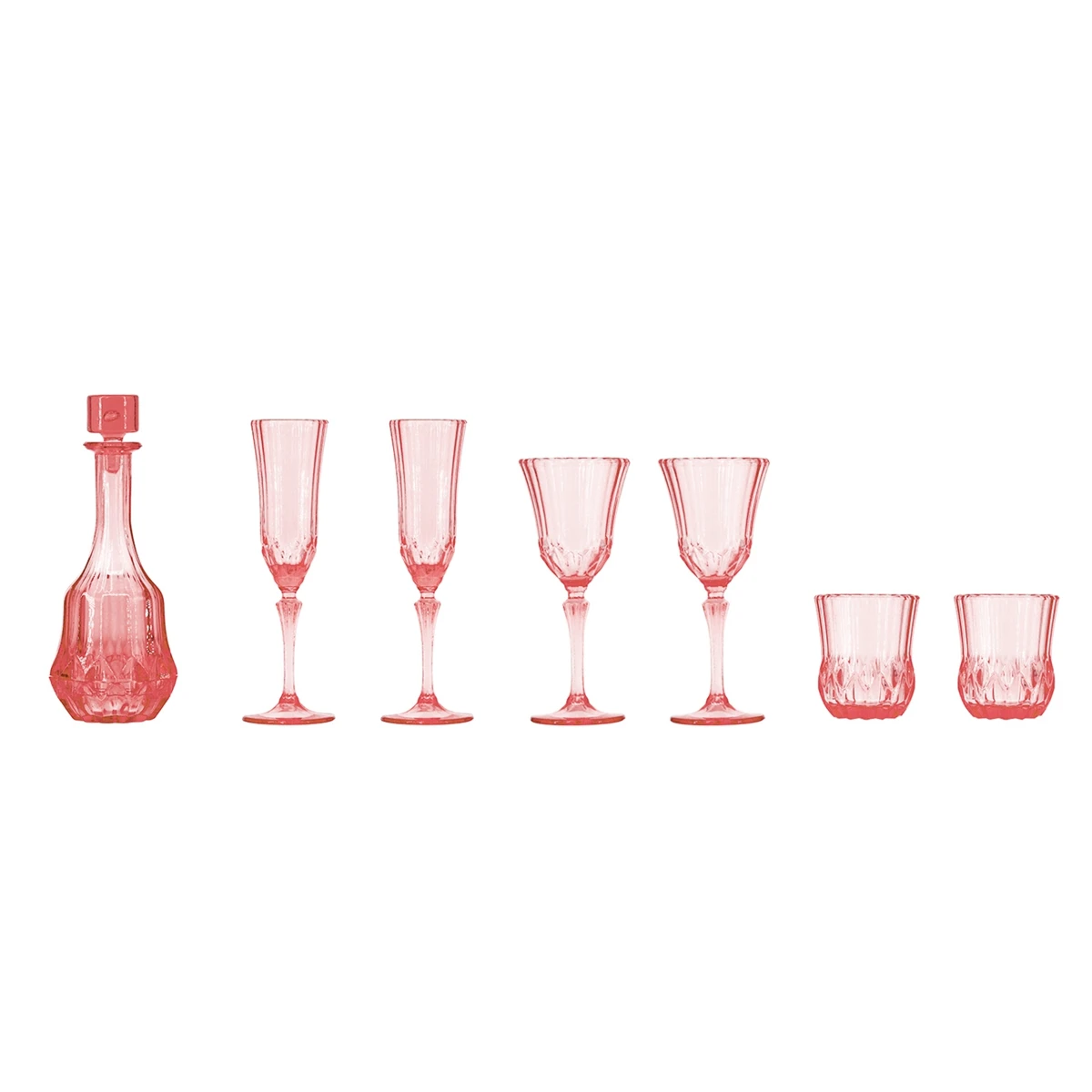 1:6 Doll House Mini Model Furniture Sophisticated Wine Glass/Carved Wine Bottle/Wine Vessel Seven-Piece Set,Pink