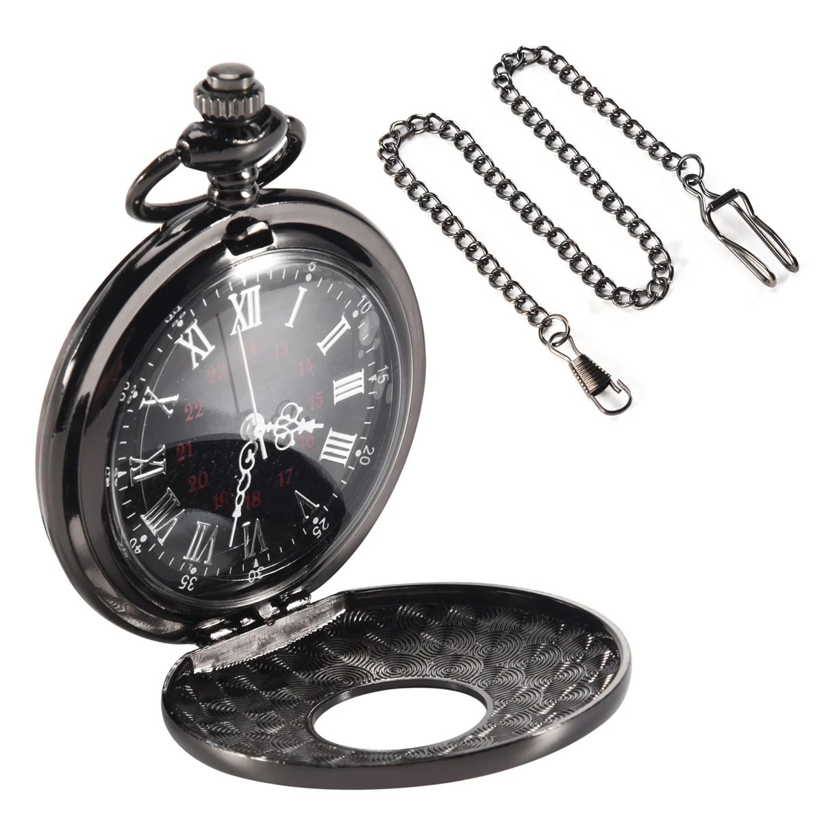 Vintage Steampunk Black Roman Numerals Necklace Quartz Pendant Pocket Watch Gift