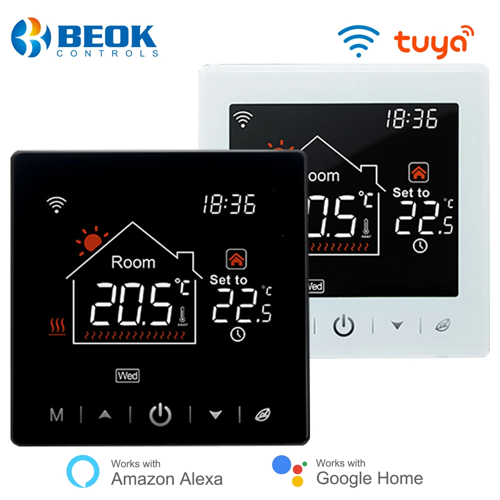 Beok Tuya Termostat Ketel Gas Pemanas Lantai Hangat Pintar Pengontrol Suhu Wifi Ruangan Dapat Diprogram Remote Control Alexa