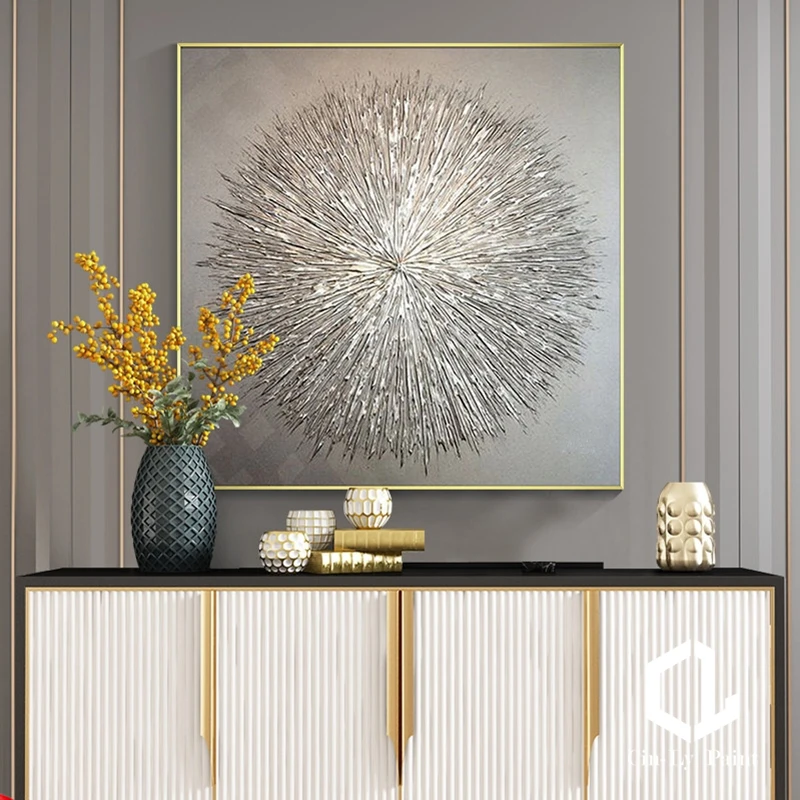 New Handmade Abstract Golden Sliver Foil Oil Painting Canvas Wall Art Modern Home Decoration One Piece  Salon Picture Frameless