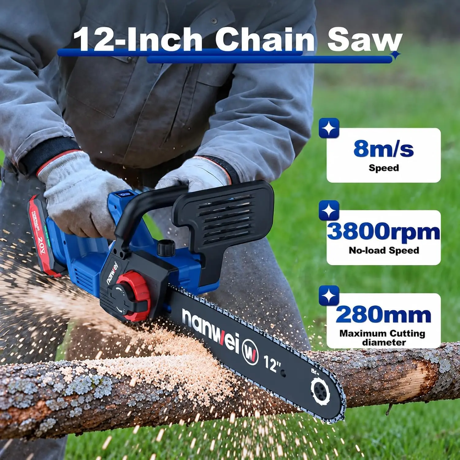 Cordless Chainsaw 12-Inch, 20V Brushless Motor, Includes Two 4.0Ah Batteries and Charger, Automatic Oiling System, Tool-Free Chain Adjustment