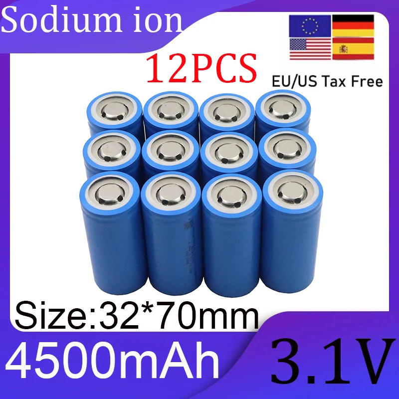 

12 шт. новый аккумулятор 3,1 В 4,5 Ач натриевый аккумулятор 4500 мАч, устойчивый к низким температурам, высокой температуре и высокой скорости разряда по 10C