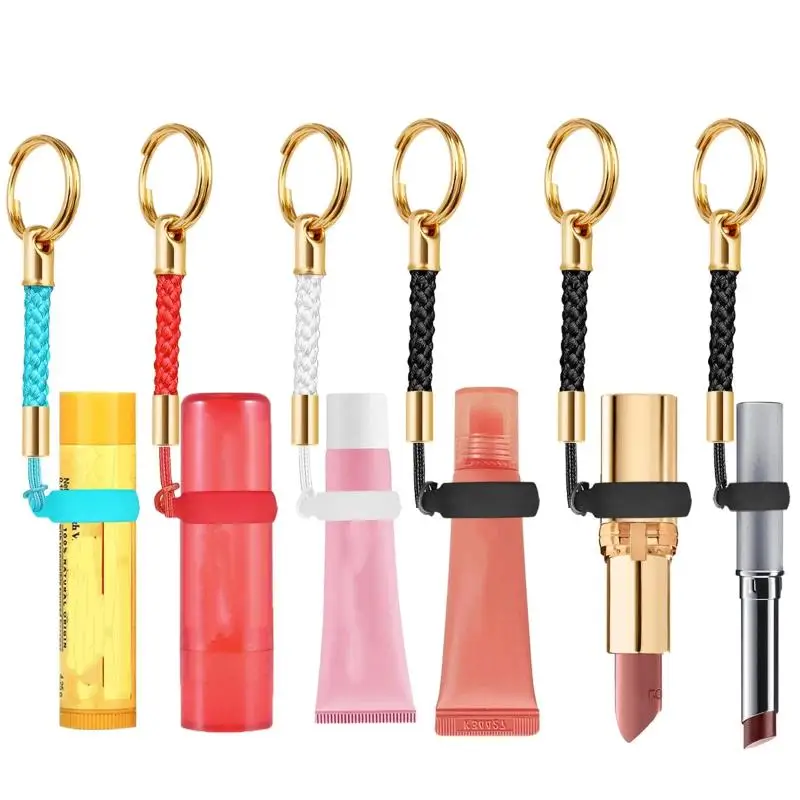 1Pcs Lip Balm Holder Keychain with Elastic Braided Strap Portable Lip Gloss Organizer for Travel School Office Use