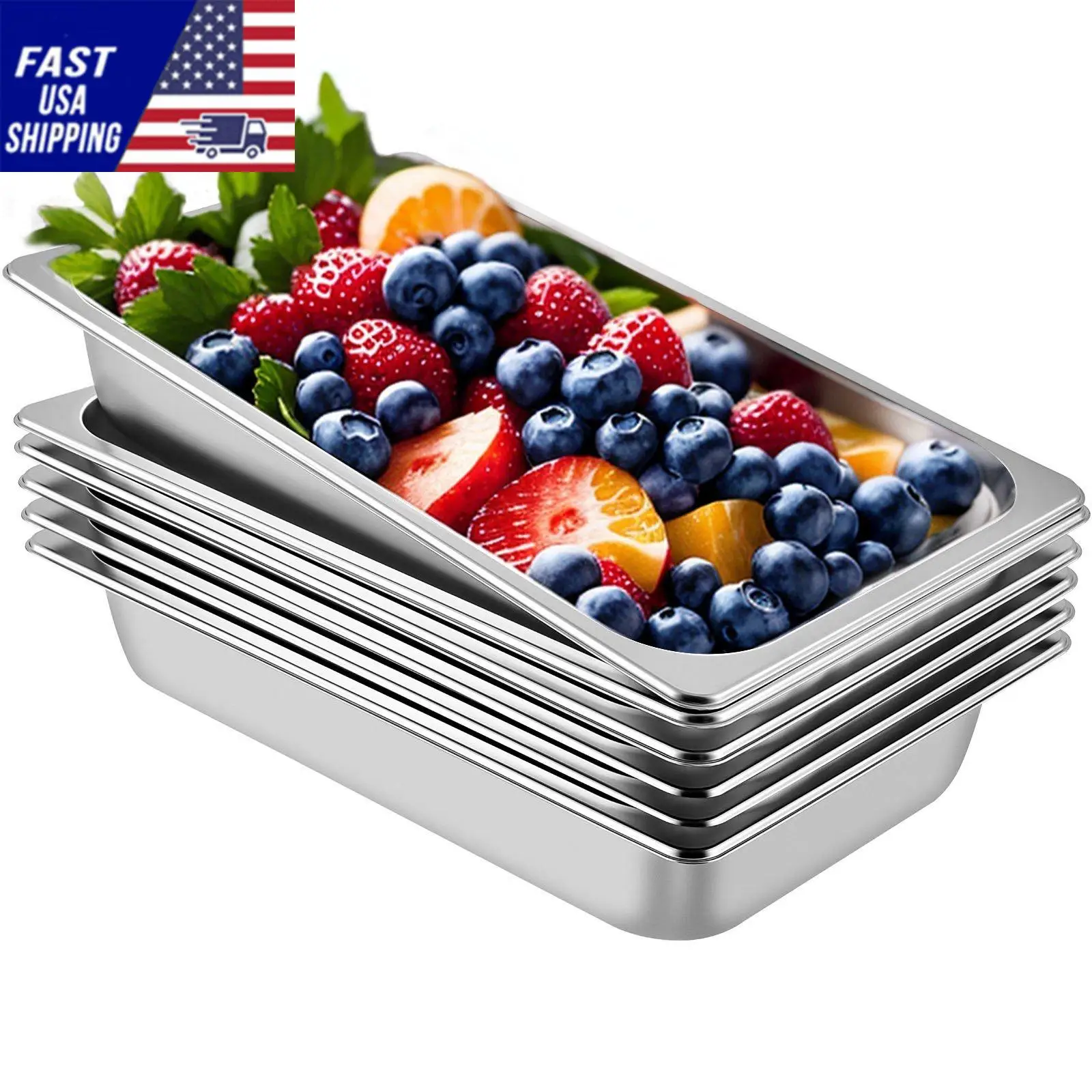 6 Pack Steam Table Pans 20.9 x 12.8 x 3.9 Inch Deep Steam Table Pan Full Size 13L Deep Food Container Stainless Steel Oven