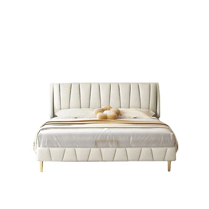 Modern Soft Bed Frames Set Room Furniture Set Luxury Unique Fabric Slatted King Queen Size Wood Bed With Frame