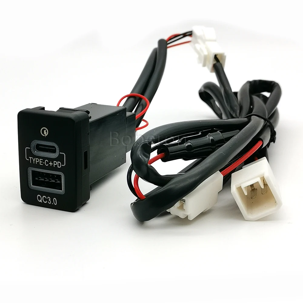 Blue LED QC3.0 USB Car Dual Charger Type C PD Phone Charge Interface Socket Cable Accessories Fit for Toyota 12V/24V view 5