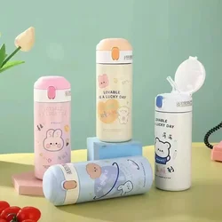 380Ml Stainless Steel Thermos Cup with Straw Drink Cute Cartoon Insulated Vacuum Water Bottle for Kids Girls Portable Drinkware