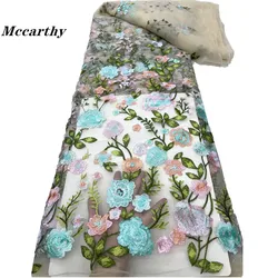 Mccarthy 아프리카 레이스 원단, 나이지리아 3D 꽃 얇은 명주 그물 폴리에스터 레이스 원단, 파티 원피스 5 야드/로트, 2024 하이 퀄리티 신제품
