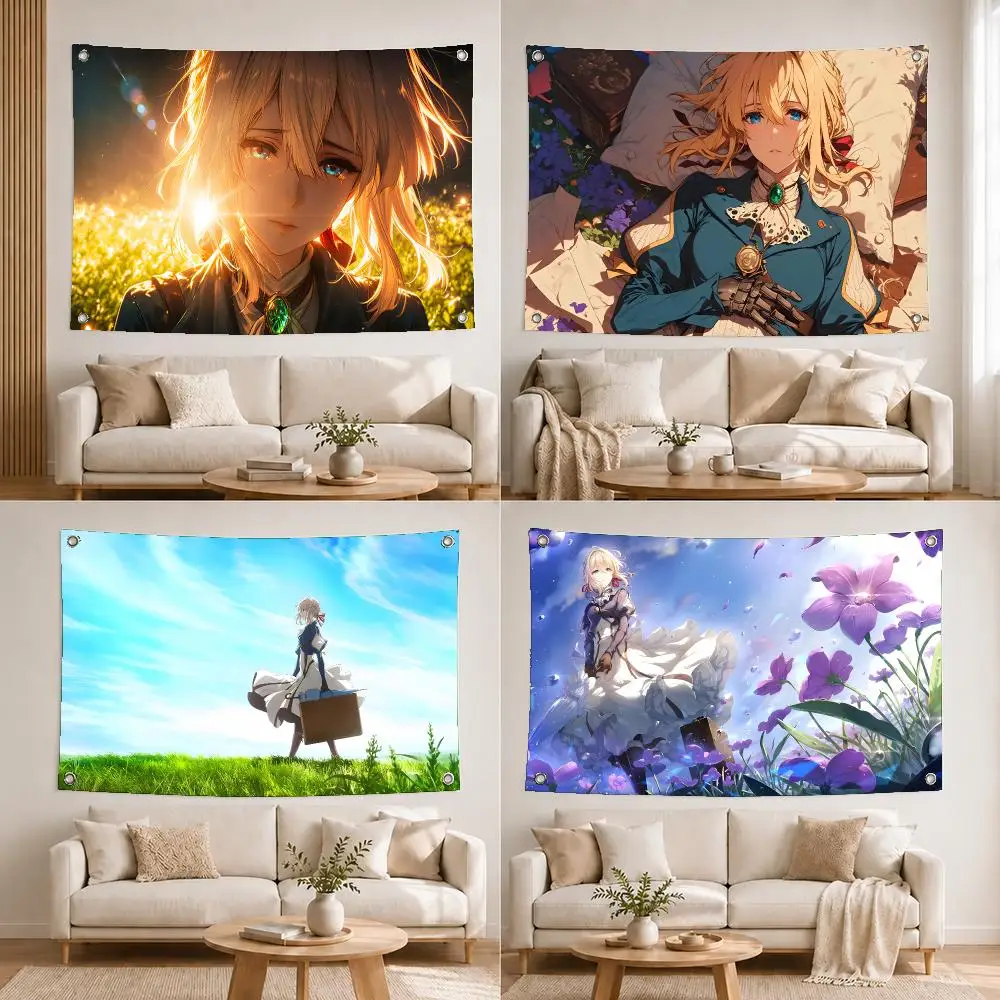 Anime V-Violet Evergarden Flags Flags For Bedrooms Outdoor Decors Home Decor Items Tapestry Barber Shop Advertising