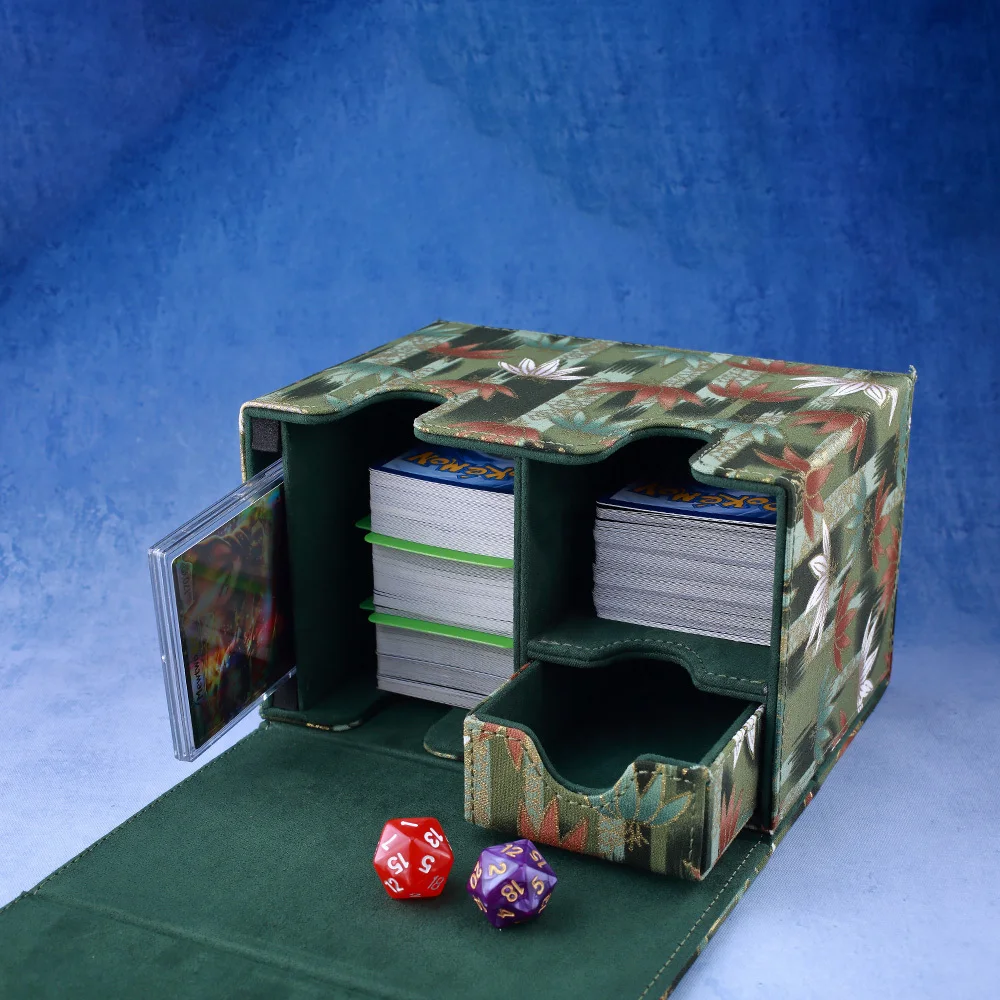 Gacha-caja organizadora de baraja de cartas comerciales, almacenamiento de tarjetas de juego coleccionables, contenedor protector, impresión de lámina dorada azul ondulada