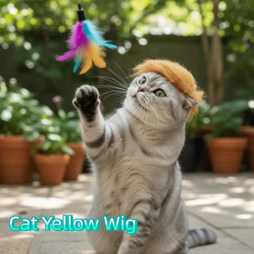 

Привлекательный желтый парик для кошек, регулируемый, из полиэстера, для косплея, шляпа-парик для собак, аксессуар для розыгрышей