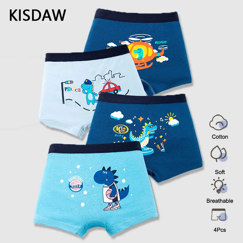 4 Pcs/Lot Children\'s Underwear Boys Panties Underpants Dinosaurs Helicopters Cars Cotton Breathable Kids Shorts Boy Boxer Briefs