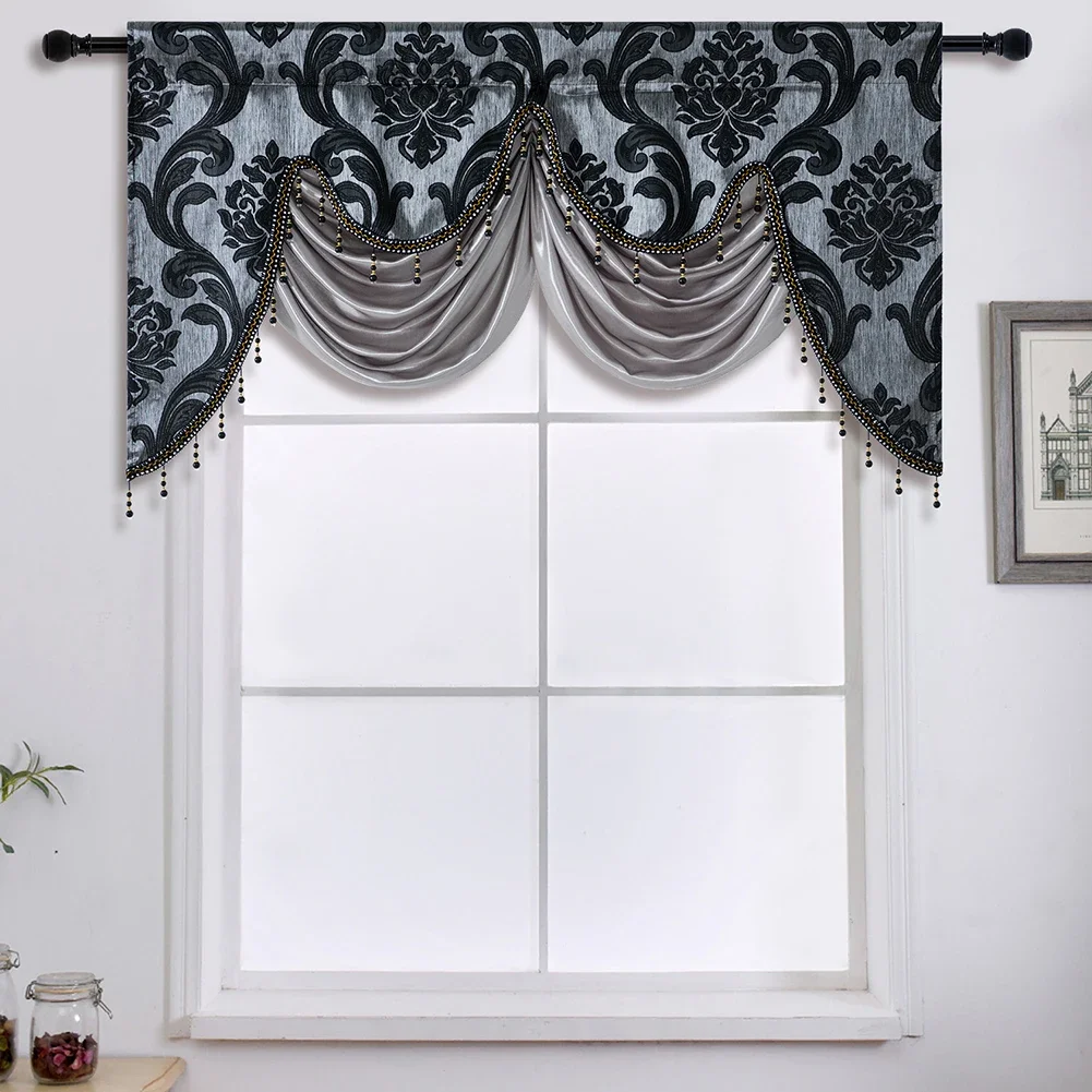 NAPEARL Luxury Jacquard Drape Hot Sale Window Decoration 100% Polyester Fixed Size Valance For Living Room