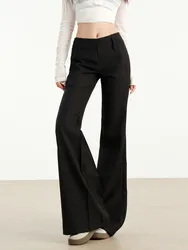 Low Rise Black Flare Pants Women Autumn Winter Korean Fashion Elegant Slim Fit Suit Trousers