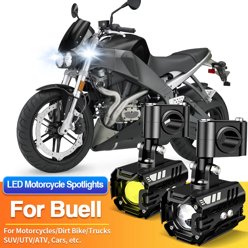 2PCS Universal Motorcycles Headlight LED Fog Light Dual Color Spotlights for Buell Thunderbolt/Ulysses/White Lightning X1W S1