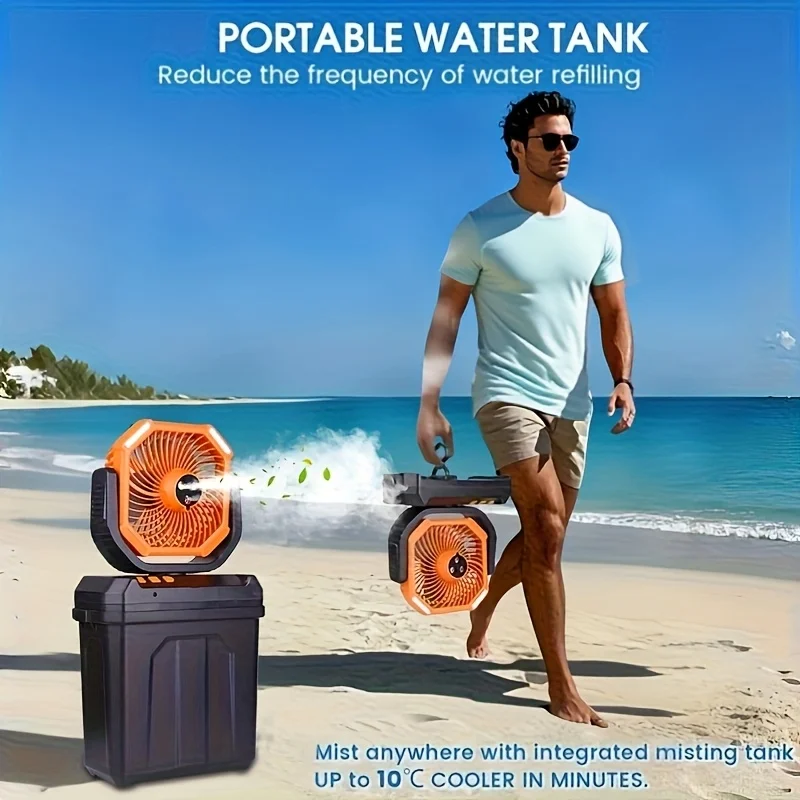 

Уличный вентилятор с распылителем, вентилятор для кемпинга, аккумулятор 20000 мАч, зарядка через USB, охлаждающий спрей с ведром для воды большой емкости, портативная ручка