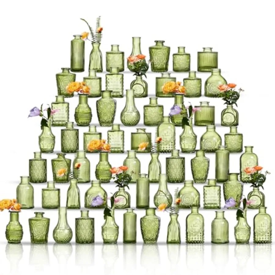 Glass bud vases set of 64 for table decor weddings and events green assorted mini crystal vintage vases bulk centerpieces with