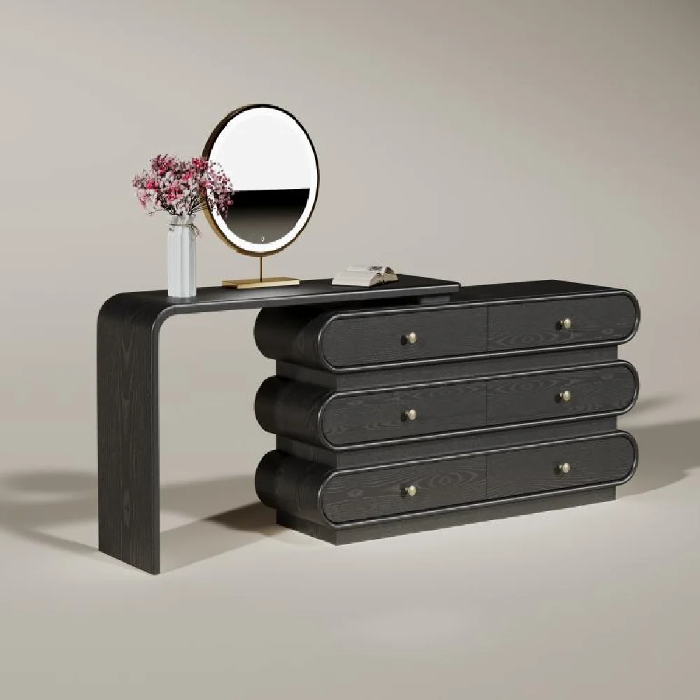 

Modern Foldable Solid Wood Dressing Table with Drawers Space-Saving Vanity for Bedroom and Bathroom