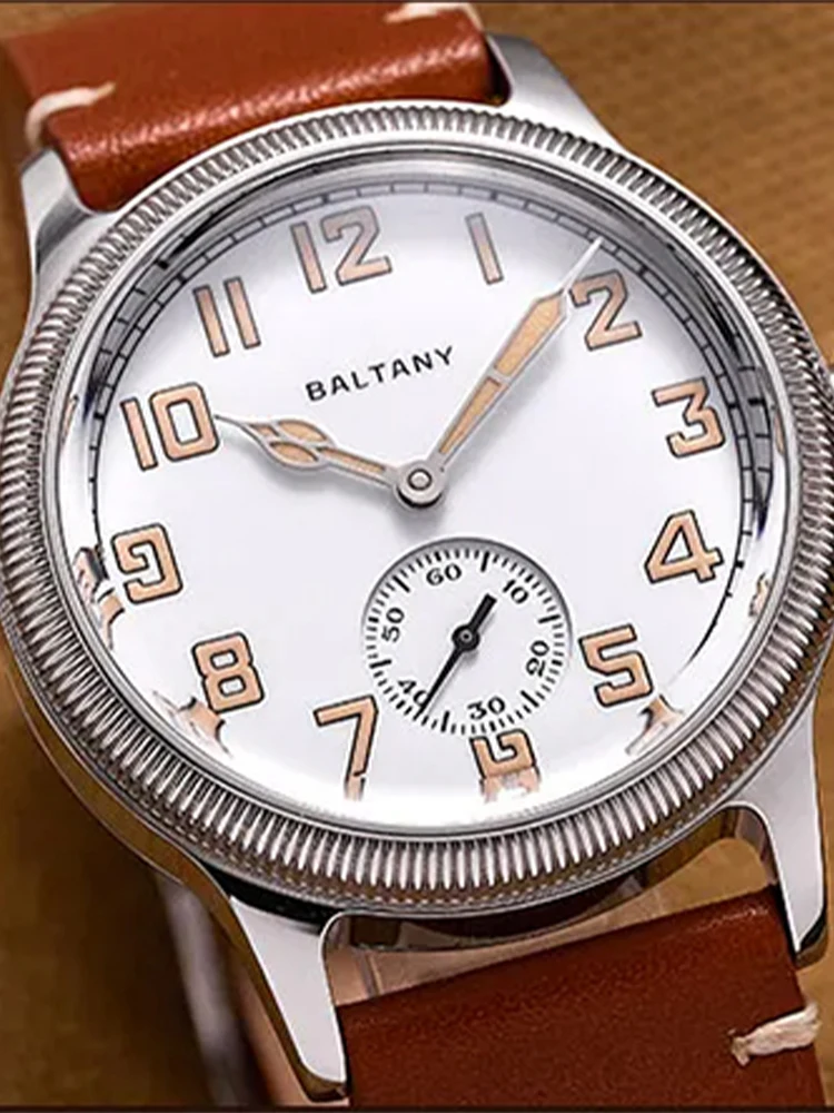 Baltany WW1 Military Trench Watch S2051 Sapphire Leather Strap White Enamel Dial Retro ST1701 Homage Automatic Field Watches Men