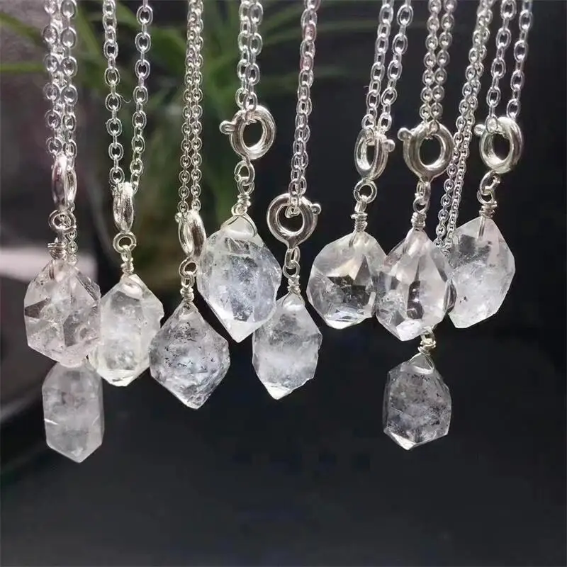 2PCS Natural Golden Herkimer Diamond Pendant Healing Mini Home Decoration Healthy Children Toy Gift 1PCS