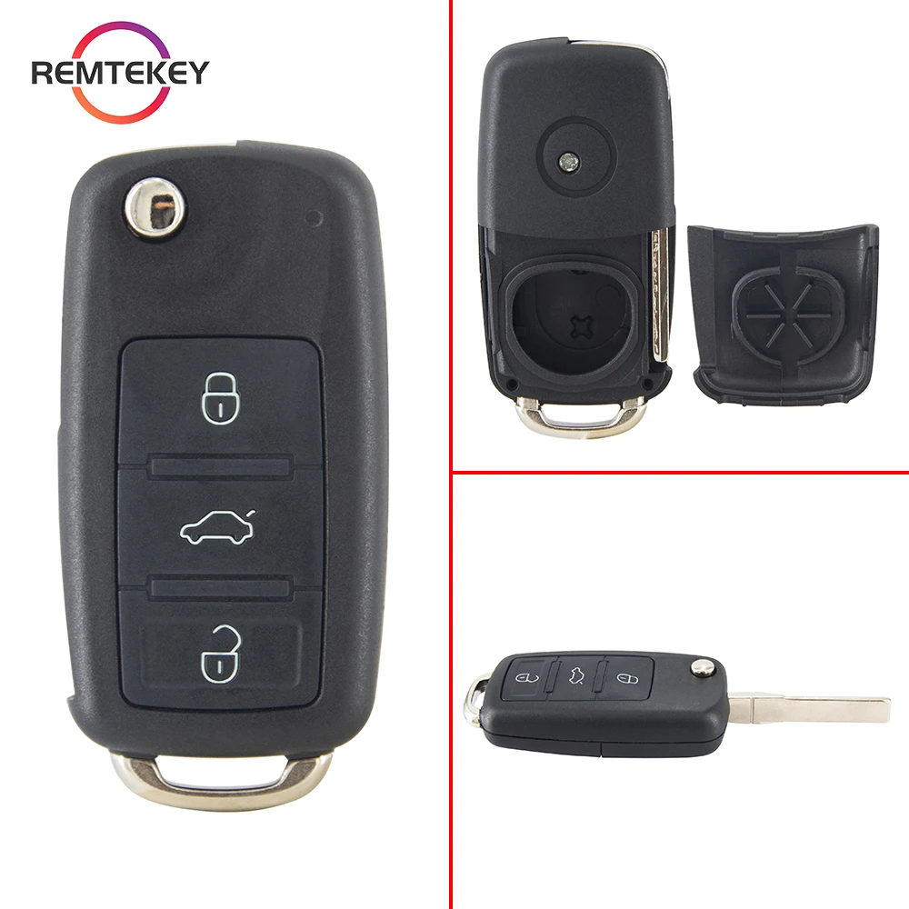 

REMTEKEY Car Folding Flip Remote Key Fob Shell for Audi A3 A4 A6 A8 TT Quattro Q7 2006 2007-2013 S6 2010 3 Buttons