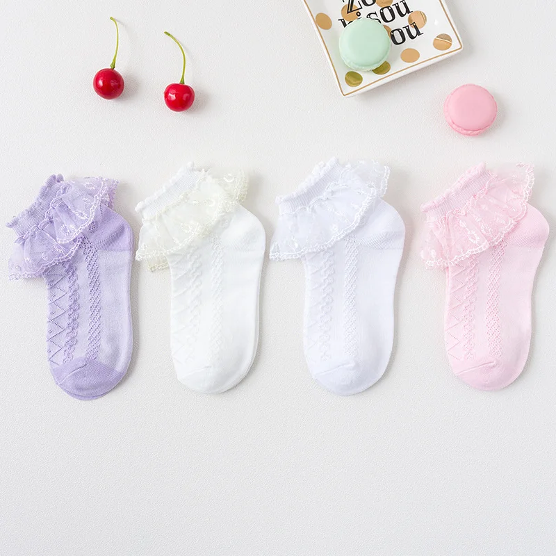 2024 New Summer Children Socks Cotton Kids Fashion Lace sottile stile straniero versione coreana per 1-12 anni calzini da bambina per studenti