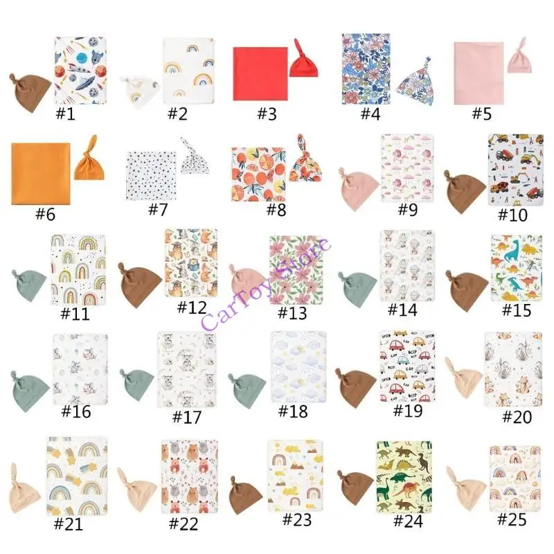 

634F 2pcs Newborns Baby Bath Towel and Hat Set Infants Swaddles Blanket Soft Cloth