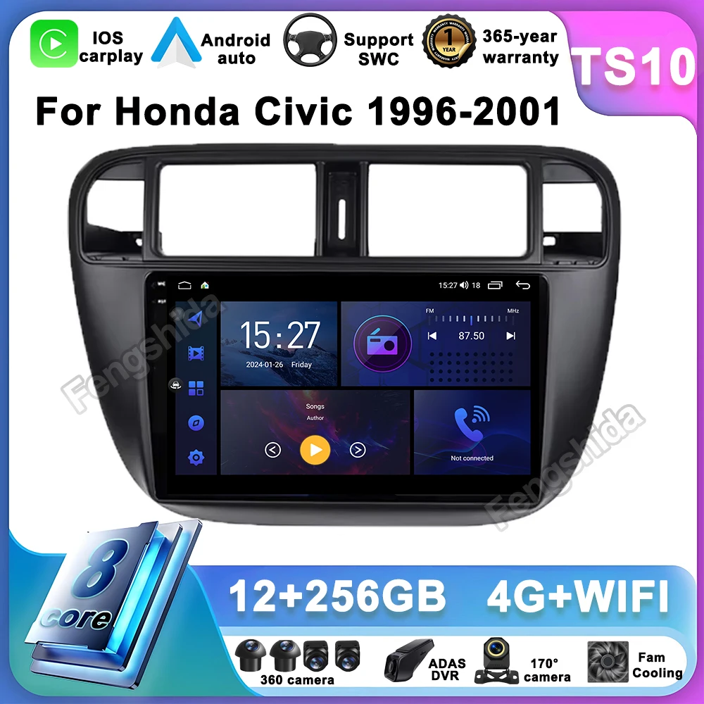 

Автомобильный радиоприемник для Honda Civic 1996-2001 Android Auto GPS-навигация, головное устройство, мультимедийный видеоплеер 5G WIFI Carplay без 2din DVD