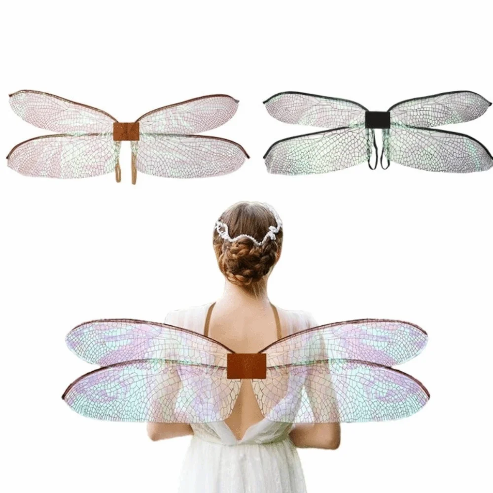 Chic Polyester Dragonfly Wings Iridescent Shimmer Fairy Elf Wings Lightweight Transparent Mesh Costume Wings Festive Occasion