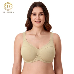 DELIMIRA Women's Plus Size Bra Full Coverage Lightly Lined Molded Cup Underwire Wide Straps Support B C D DD E F G