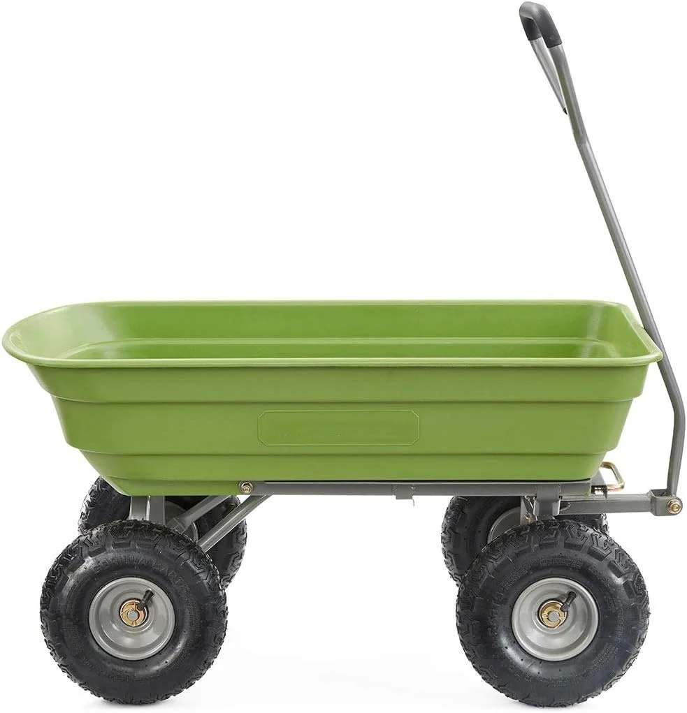 

600 lb Capacity Poly Garden Dump Cart with Steel Frame & Quick Release Solid Wheel System