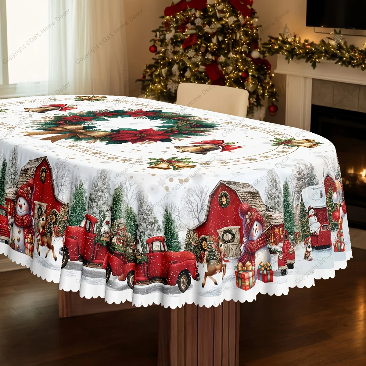 1 piece, Christmas-themed tablecloth, snowman, owl, elk winter snow scene tablecloth, edge embossed designzyc