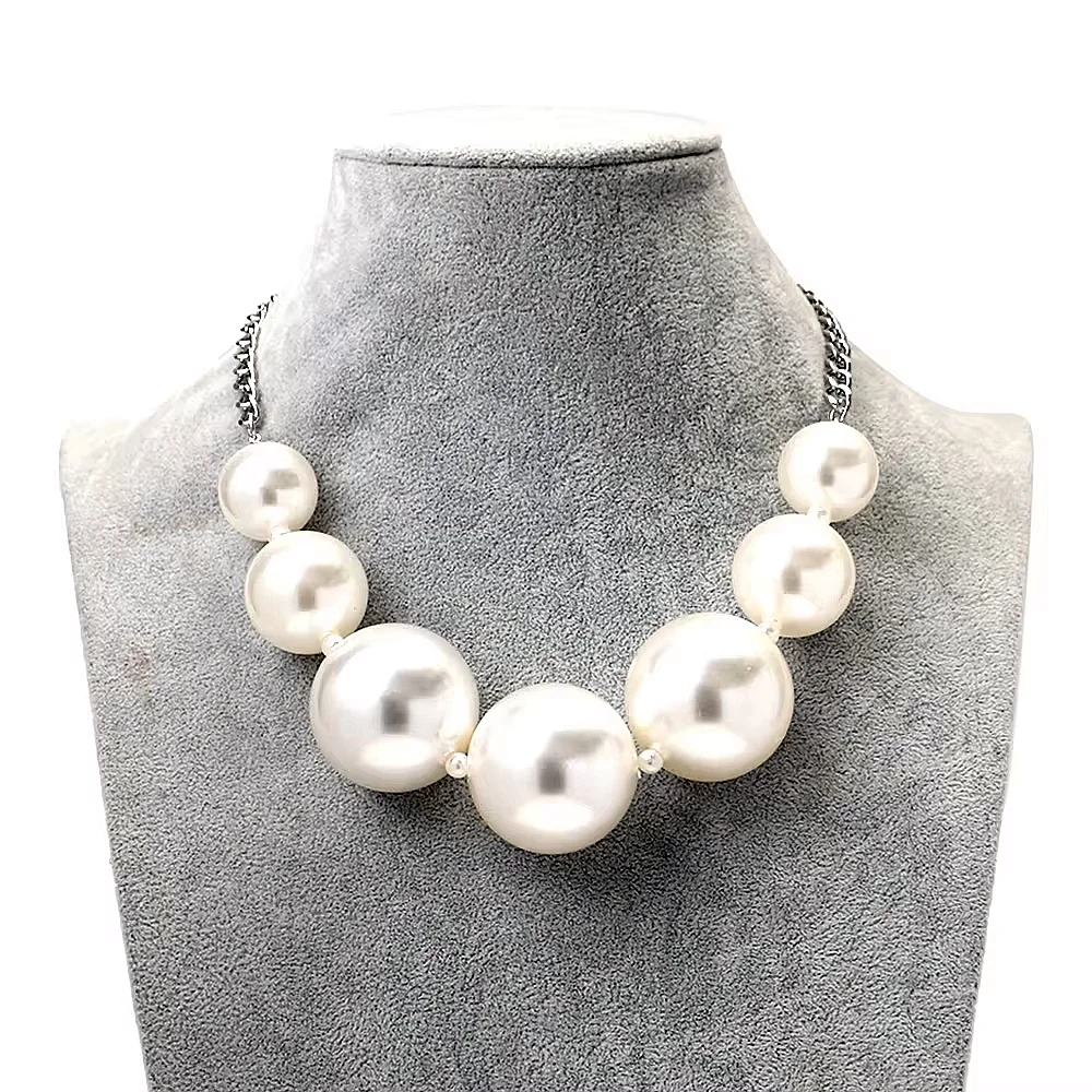 Statement Elegant Large Pearl Beads Choker Necklace Fashion Geometric Big Round Beads Necklaces Women Jewelry Gifts Accessory