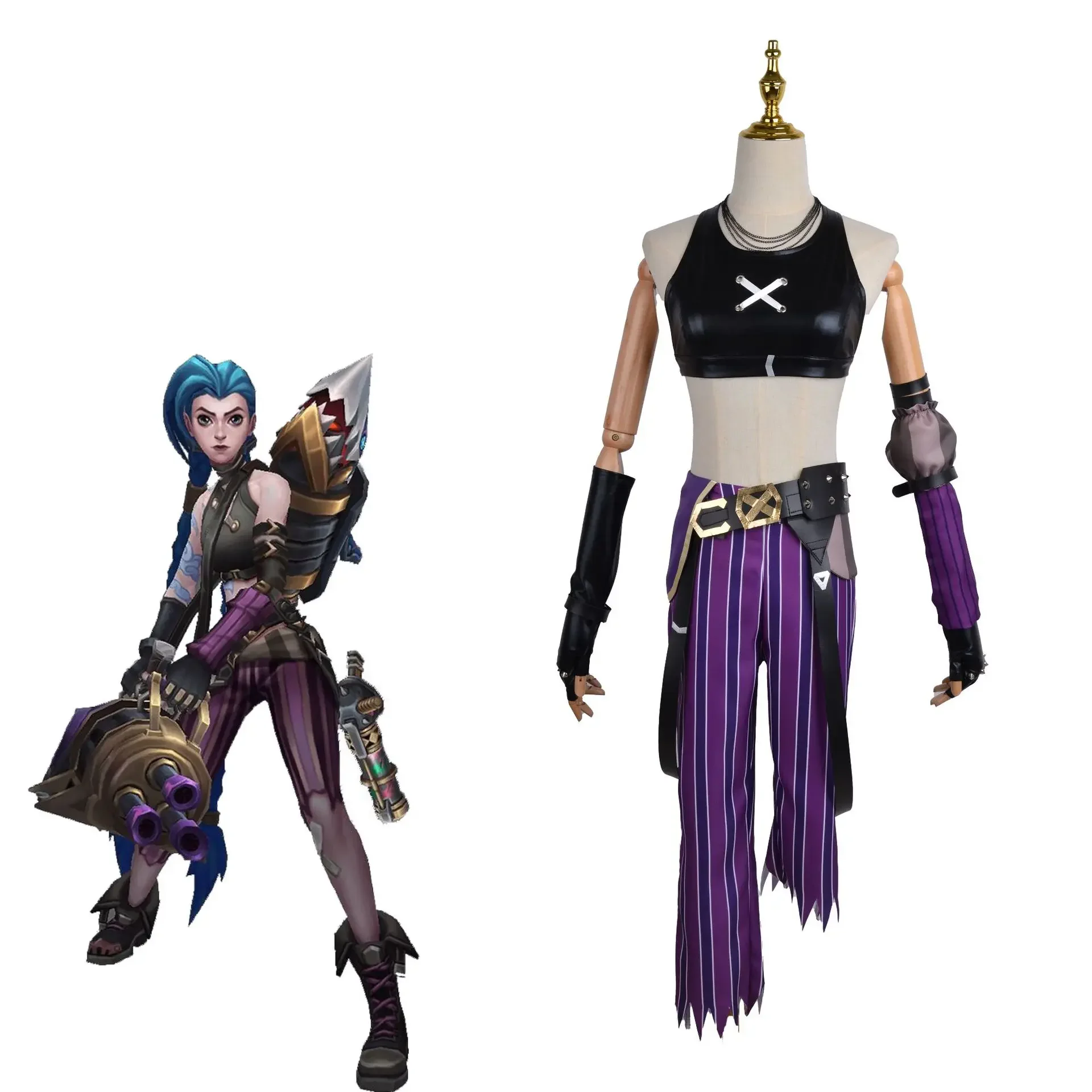 Spiel Liga der Legenden lol Jinx Cosplay Kostüm Kleid Frauen Mädchen sexy Halloween Rollenspiel Perücke Zubehör Kleidung vollen Anzug