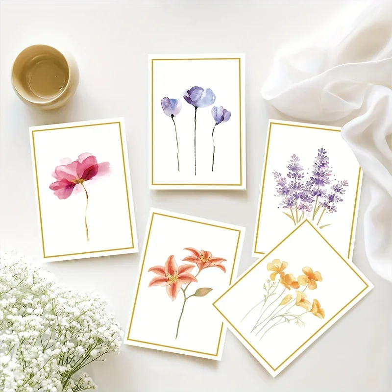20 Sets Watercolor Wildflower Thank You Cards with Envelopes & Sealing Stickers, Assorted Minimalist Floral Greeting Note Cards, Gold Border Blank Inside Appreciation Cards for Wedding, Small Business Package Inserts, Bridal Shower Gifts